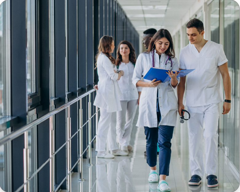 team-young-specialist-doctors-standing-corridor-hospital team-young-specialist-doctors-standing-corridor-hospital